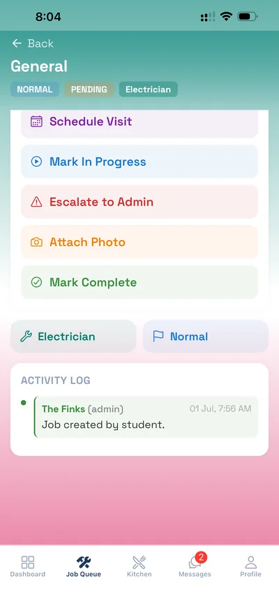 Job actions view