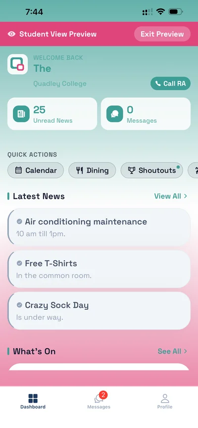 Quadley student dashboard